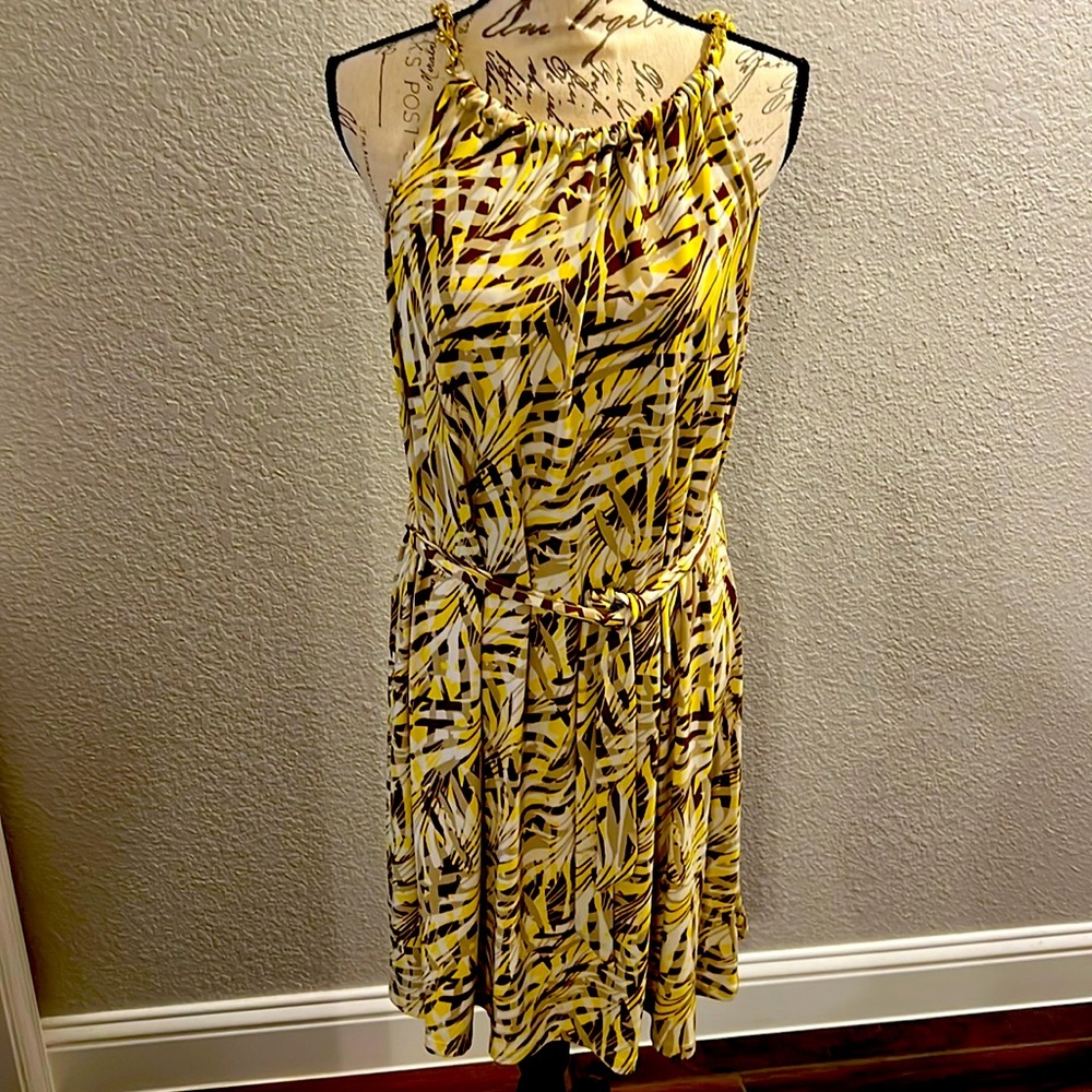 Michael Michael Kors Yellow & Brown Print Dress Sz M